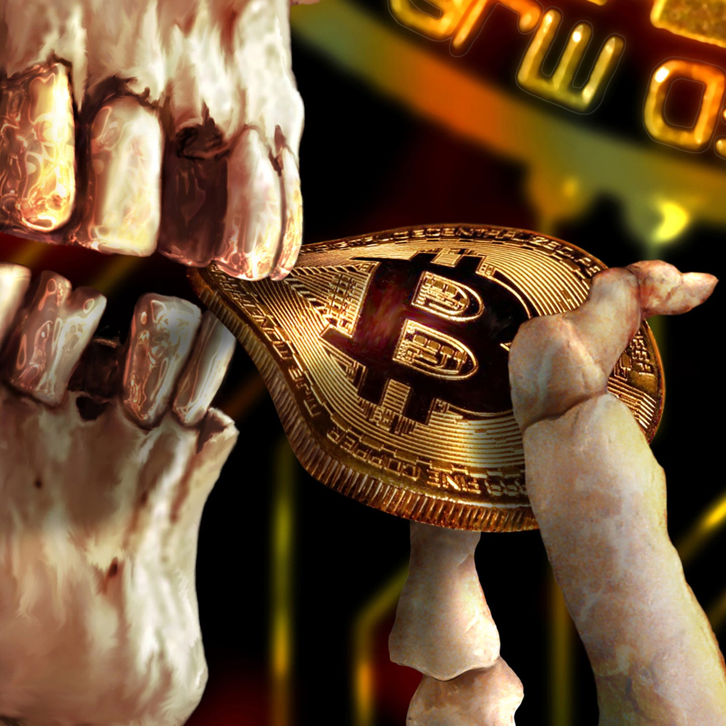 Bitcoin Skull - Gerahmte Leinwand